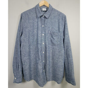 Gap The Easy Shirt Linen Blend Womens L Button Up Long Sleeve Indigo Chambray